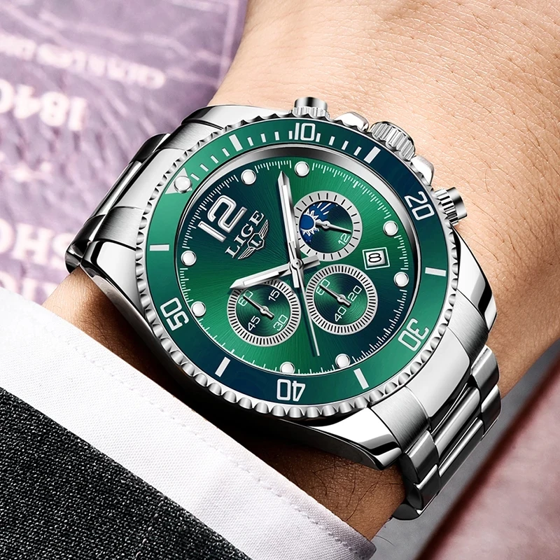 Часы наручные LIGE Мужские кварцевые деловые модные многофункциональные