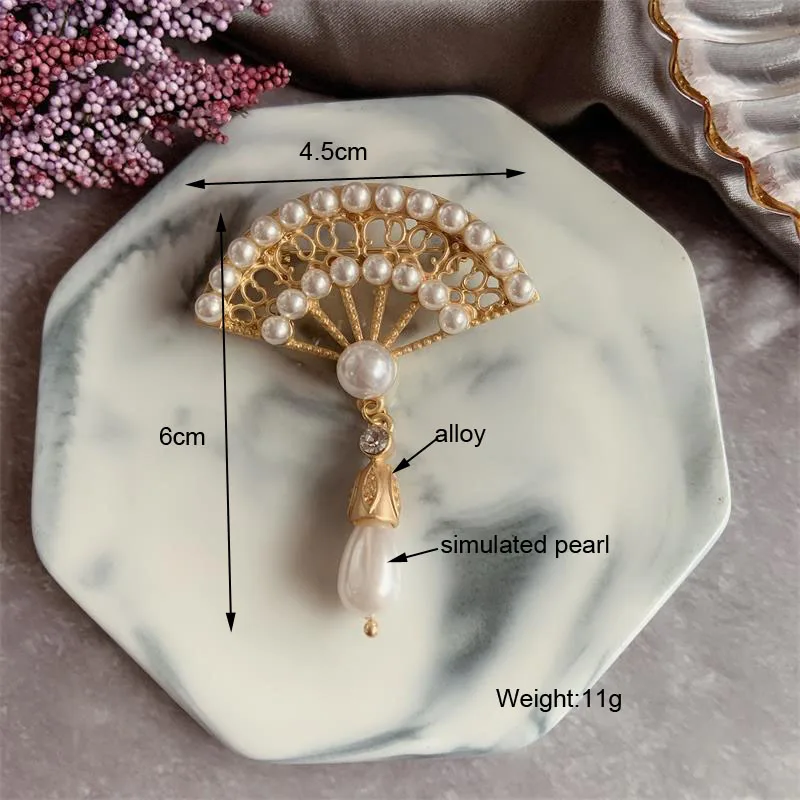 F. J4Z Новые Роскошные Броши для женщин Barroque имитация жемчуга Rhinesetone Tassel Fan образные штифты и серьги Ювелирные изделия Подарки
