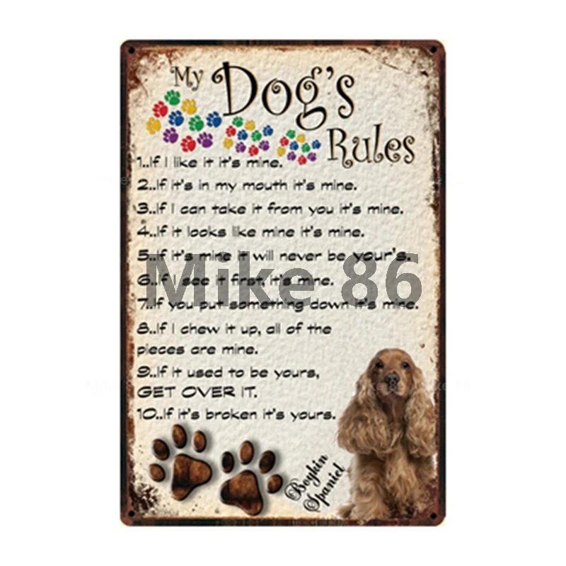 [Mike86] металлический плакат с надписью My Dog's Rules: пудель померанский хаски мопс