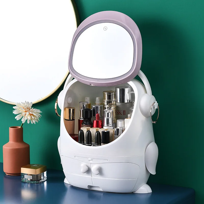 

Cat Shape Plastic Makeup Storage Box Cosmetic Organizer Make Up Container Desktop Sundry Storage Case with Handle