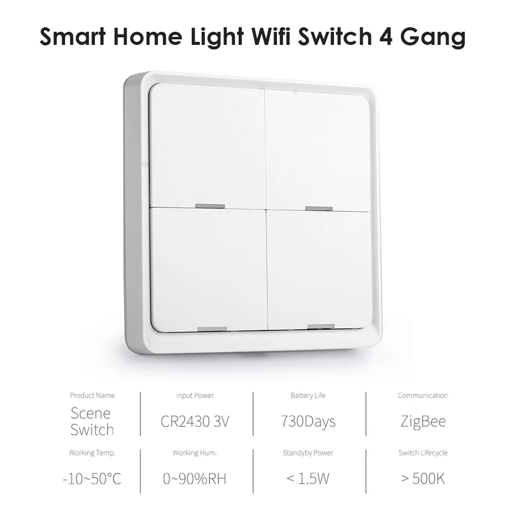 

Home Smart Push Button Switches 4 Gang Wifi Switch Smart Home Wireless Wall Touch Panel Work with Tuya Zigbee