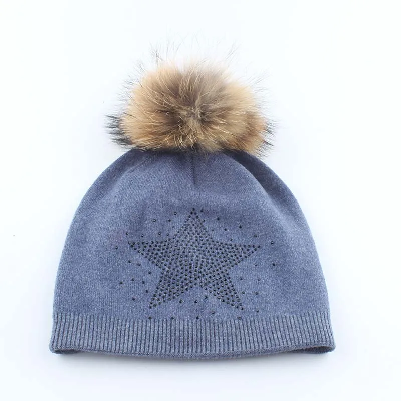 2019 зимняя женская шапка с натуральным мехом помпонами теплая шерстяная вязаная