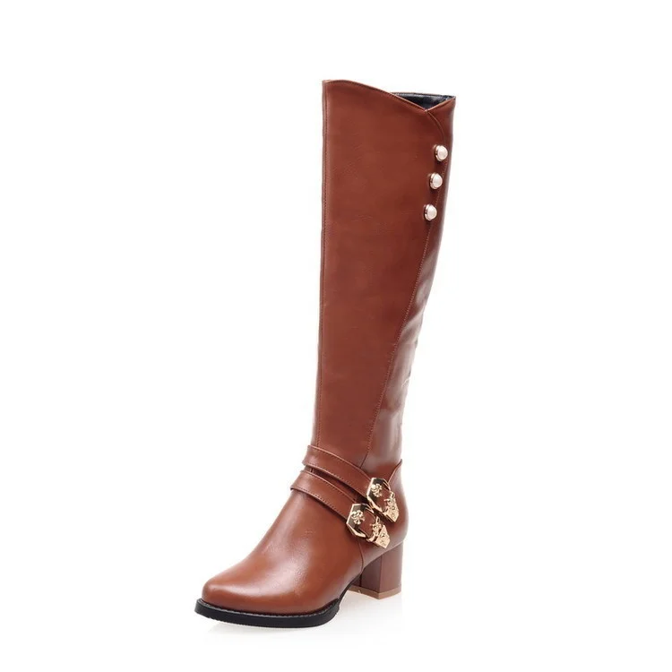 

Spring and autumn new boots high tube middle heel thick heel Size boots fashion