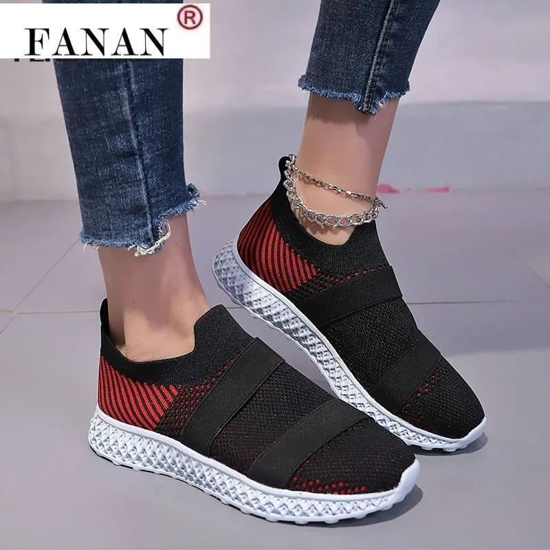 

Large Size Women's Shoes 2021 New Women's Elastic Decoration Flying Woven Casual Shoes Fashion Women's Breathable Sneakers
