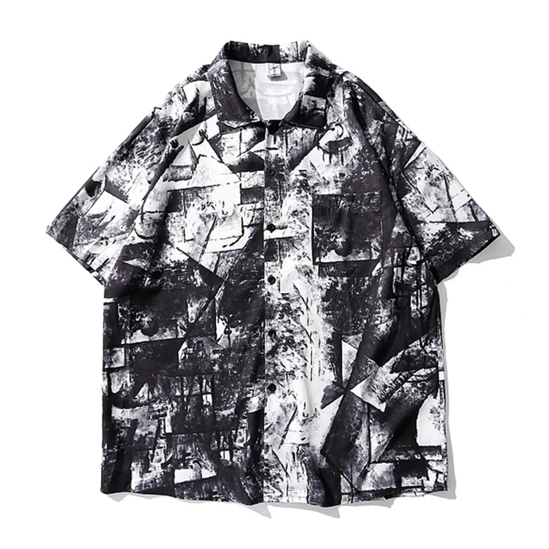 

Painting Graffiti Shirts for Men Harajuku Streetwear Shirt Short Sleeve Summer Casual Beach Hawaiian Shirt Women Fashion Clothes