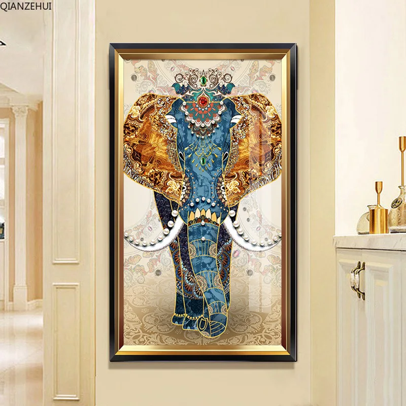 QIANZEHUI алмазная вышивка Круглый Алмаз Благоприятный Слон Вертикальная полная