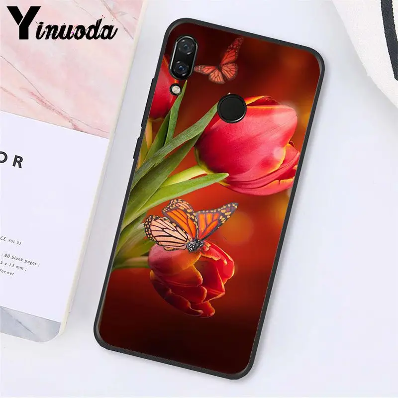 Чехол Yinuoda для телефона с красной бабочкой и белыми розами Xiaomi Redmi Note 7 8T 5plus 6A Note4 4X