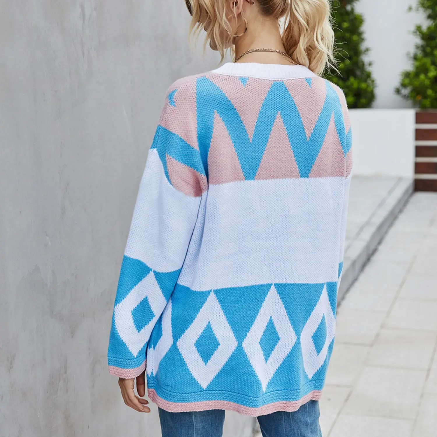 

Women'S Fashion Loose Casual Round Neck Stitching Printed Long Sleeve Mid-Length Pullover