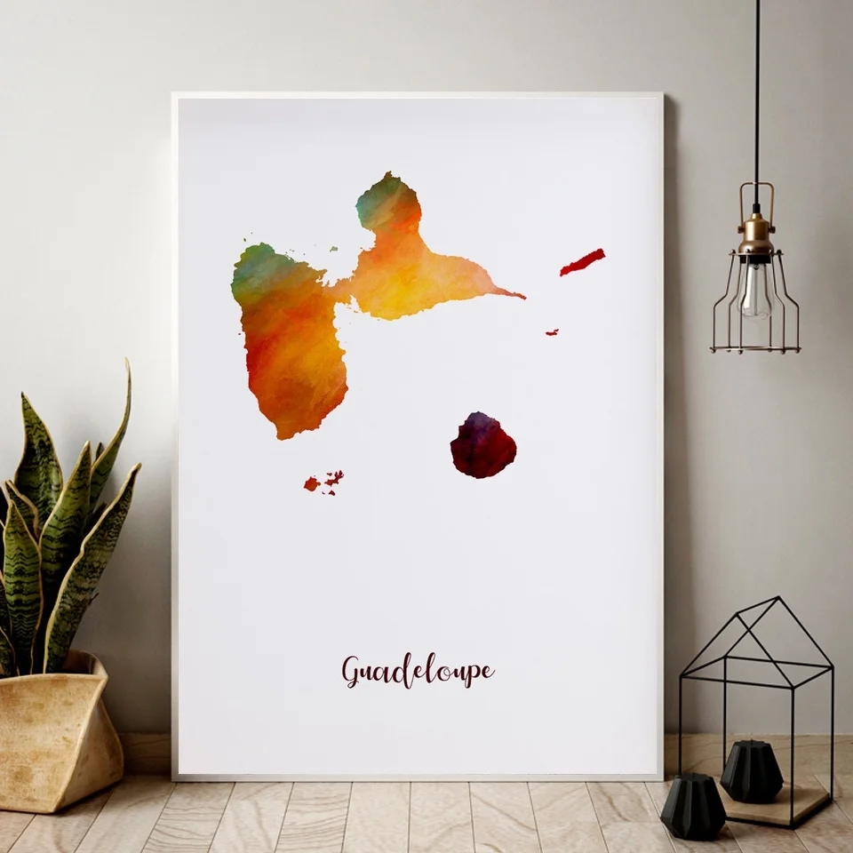 Карта Гваделупы акварельная карта современный город холст Художественная