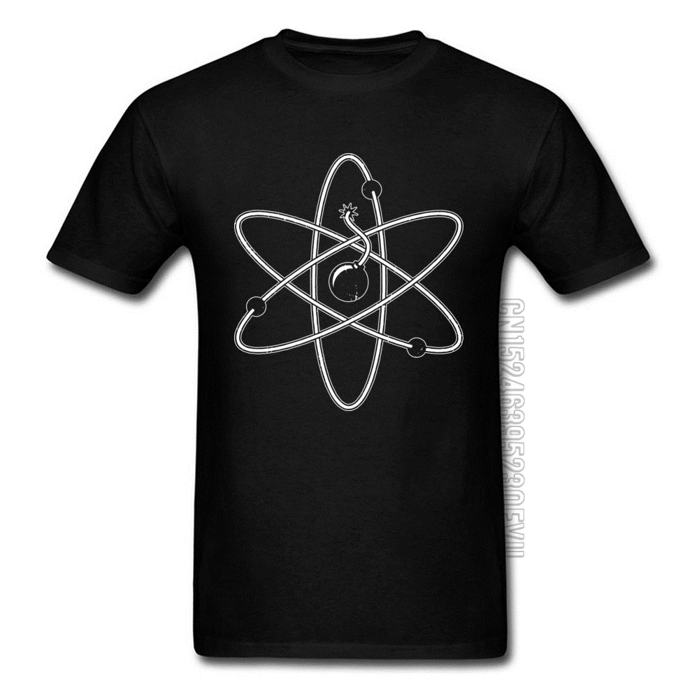 Мужская футболка из чистого хлопка с принтом Atom Bomb Sheldon Cooper черная зимняя круглым