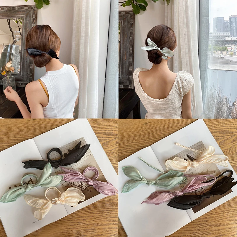 

Satin Magic Bun Maker Hairbands Solid Color Bow Hair Bands Diy Hairstyle Tool Fashion Women Wild Hair Ring Hair Accessories