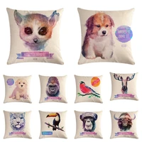 colorful watercolor animals cushion cover dog parrot deer birds cow rabbit sofa throw pillow case
