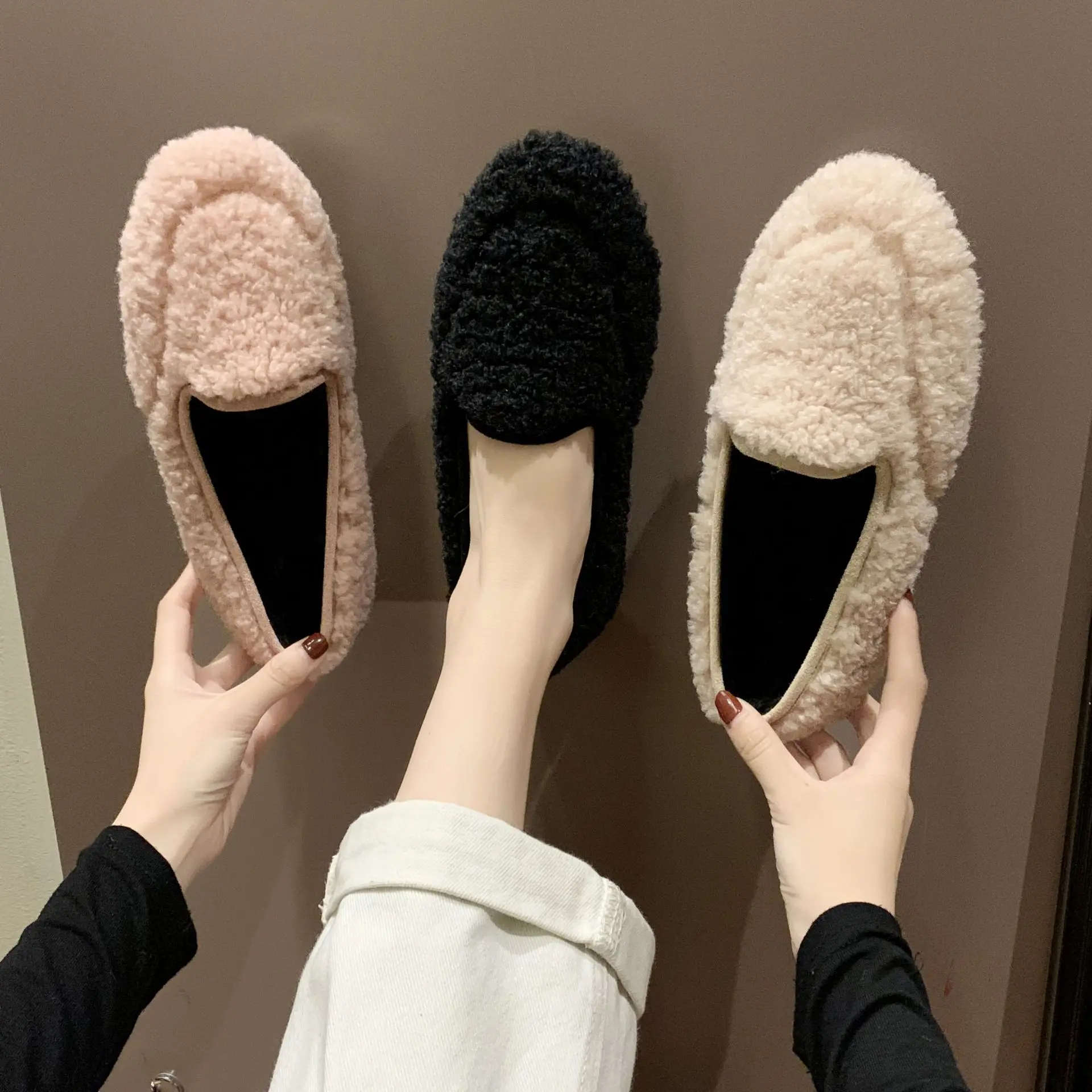

New Women 's Shoes Autumn Winter Plus Velvet Warm All -Match Cotton Shoes Round Toe Flat Beanie Casual Shoes