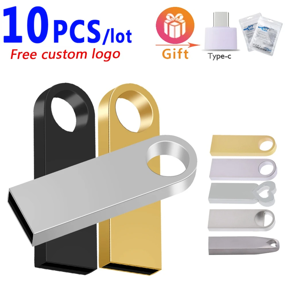 

Флэш-накопитель Usb с бесплатным логотипом на заказ, 10 шт., 16 ГБ, флэш-накопитель USB 8 ГБ, металлический флэш-накопитель 128 ГБ, 32 ГБ, флэш-накопите...