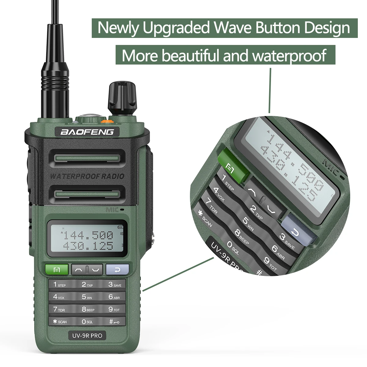 2pcs Baofeng UV-9R PRO IP68 Waterproof Walkie Talkie Powerful Transceiver 50km Long Range Radio Upgraded of UV9R Plus Green
