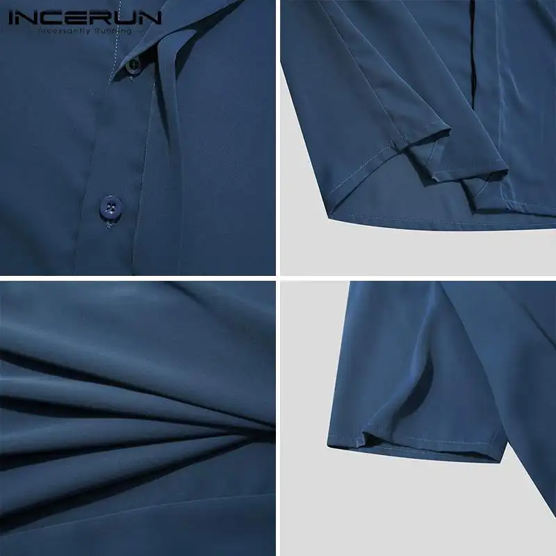

Man Stand Collar Camisa Summer Leisure Buttons Chemise Masculina INCERUN Men Solid Color Short Sleeve Shirts Korean Style S-5XL