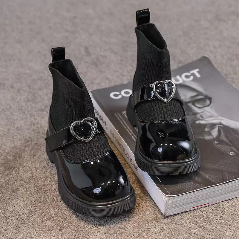 

Детские зимние ботинки высшего качества, ботильоны из лакированной кожи для девочек и мальчиков, водонепроницаемые детские короткие ботин...