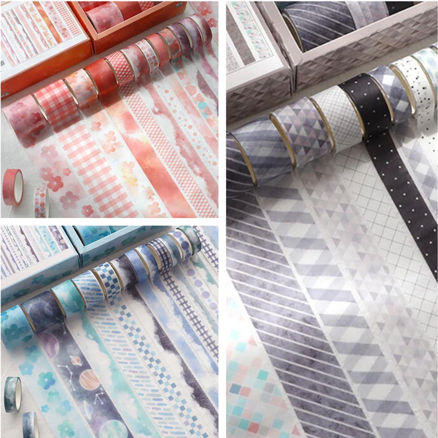 

12 Pcs/Set Washi Tape Grid Masking Tape Decorative 3m Basic Adhesive Stationery Washitape Cherry Blossom Ribbons School Supplies