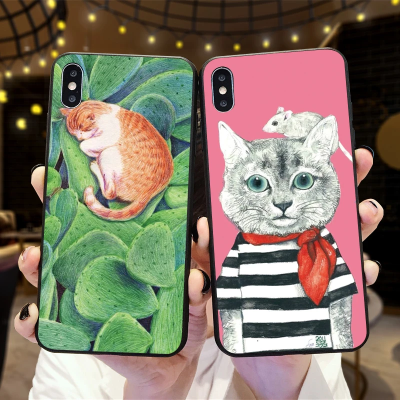 Cat For Xiaomi Redmi 7 Note 4X 5A 16G 32G GO 7A K20 pro 6 5 8 Pro Luxury Black phone Case | Мобильные телефоны и