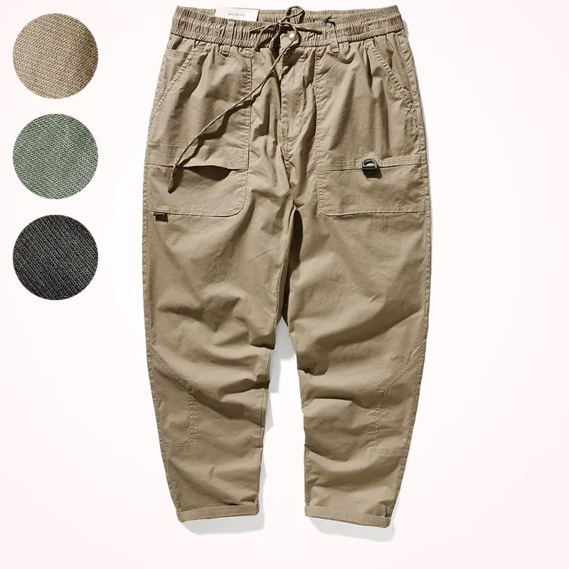 

2021 Summer New Woven Tapered Pants Men's Thin Lightweight Loose Vertical Quick Drying Capris Sports Elastic Casual Pencil Pants