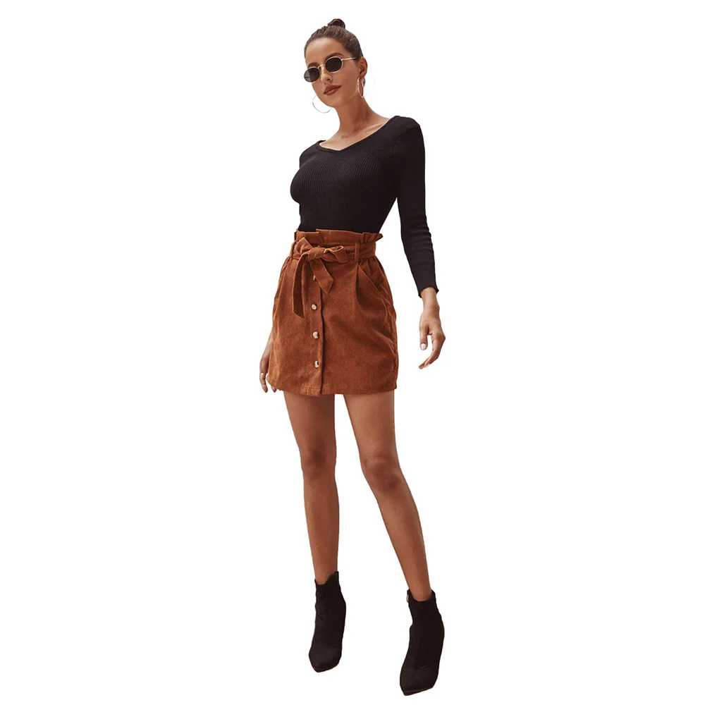 

Autumn Winter Women's Flower Bud Skirt Corduroy High Waist Solid Vintage Casual Women Skirts Micro Mini