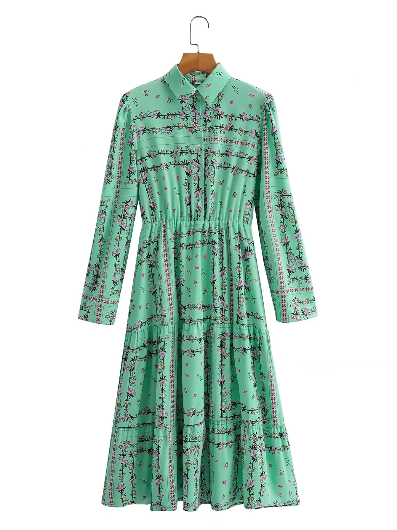 

Женское платье-рубашка с цветочным принтом, офисное платье с длинным рукавом и вырезом лодочкой, осень 2021