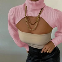 women extr short sweaters 2021 spring fall fashion long sleeve turtleneck knit crop tops solid color casual sexy knitwear female