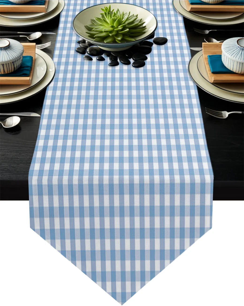 

White Blue Plaid Table Runner Christmas Decorations for Home Table Cloth for Wedding Party Home Decor