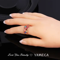trendy rose gold ring unique fashion jewelry colorful luxury crystal czech rhinestone rings gifts for women girls high quality