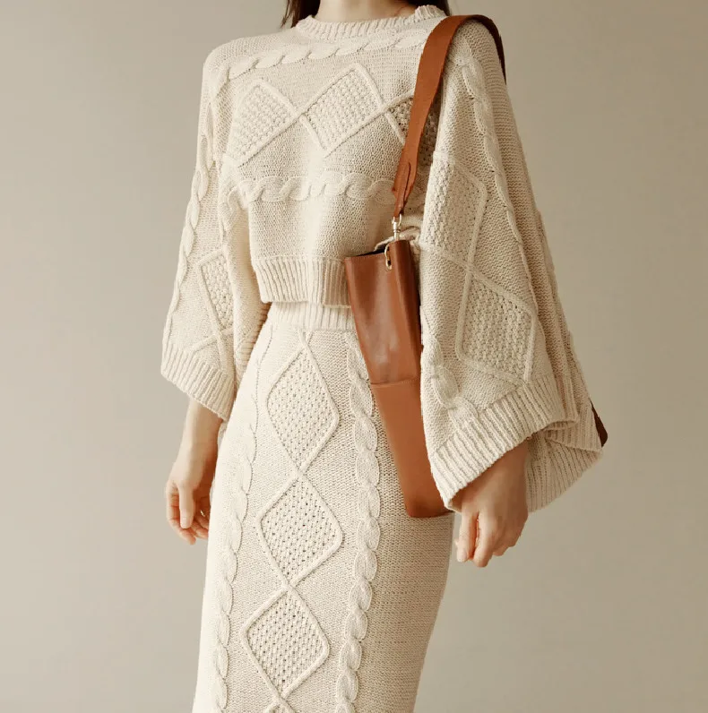 Высокое качество 2019 Осень Зима Женский вязаный комплект из 2 предметов рукав