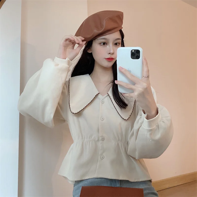 Женская рубашка с длинным рукавом и французским воротником осень 2021 | одежда