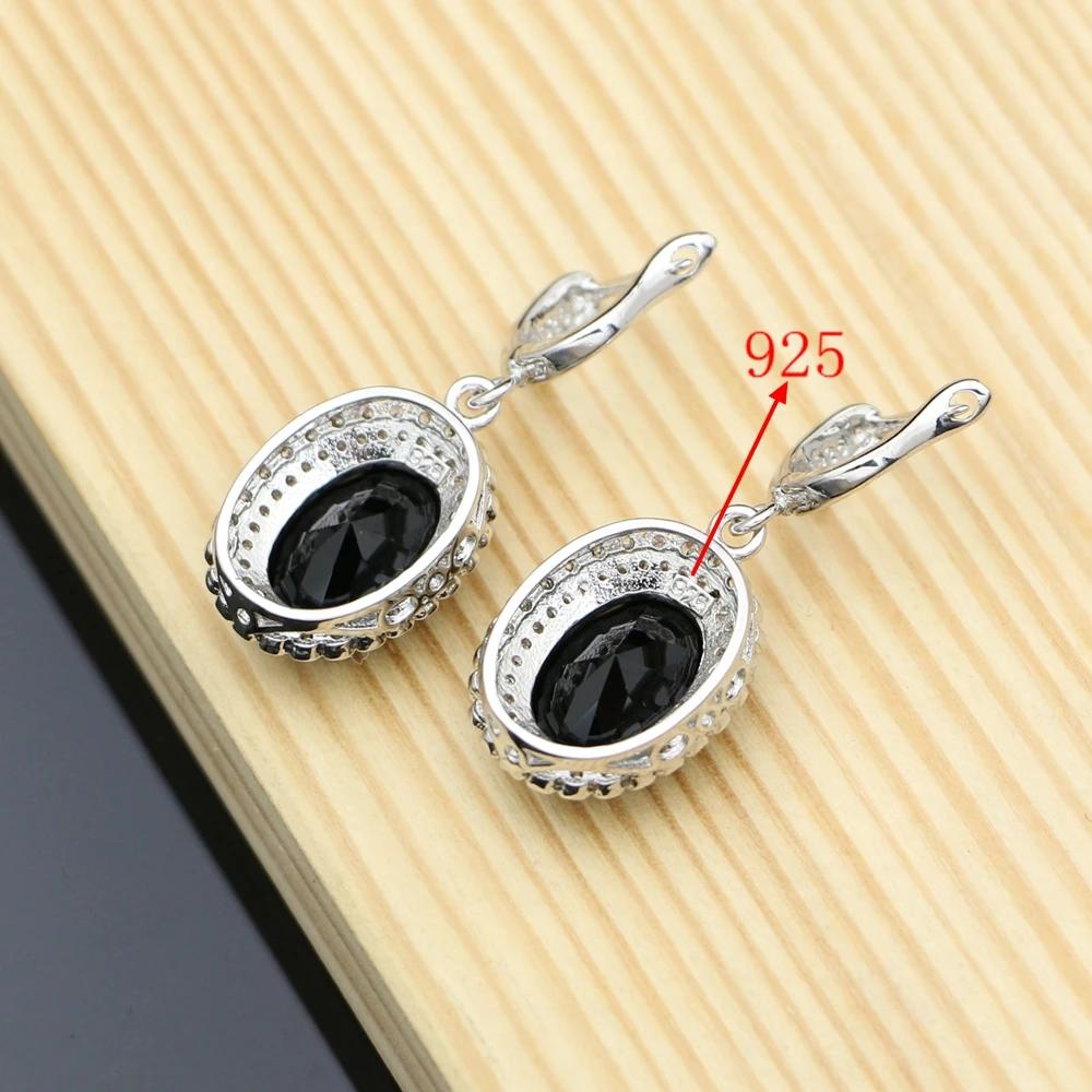 Party Earrings With Stone 925 Silver Jewelry Black Cubic Zirconia Accessories For Women Dropshipping | Украшения и аксессуары
