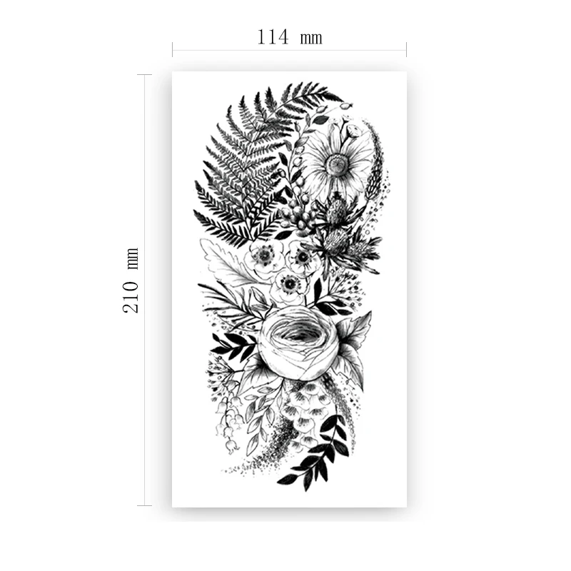 

Waterproof Temporary Tattoo Sticker Black Flowers Leaves Bird's Nest Design Fake Tattoos Flash Tatoos Arm Body Art for Women Men