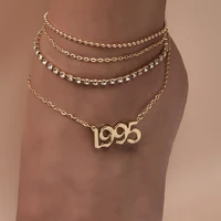 boho simple number 1995 water brick bead chain anklet set womens beach leisure crystal anklets bracelet jewelry friendship gift
