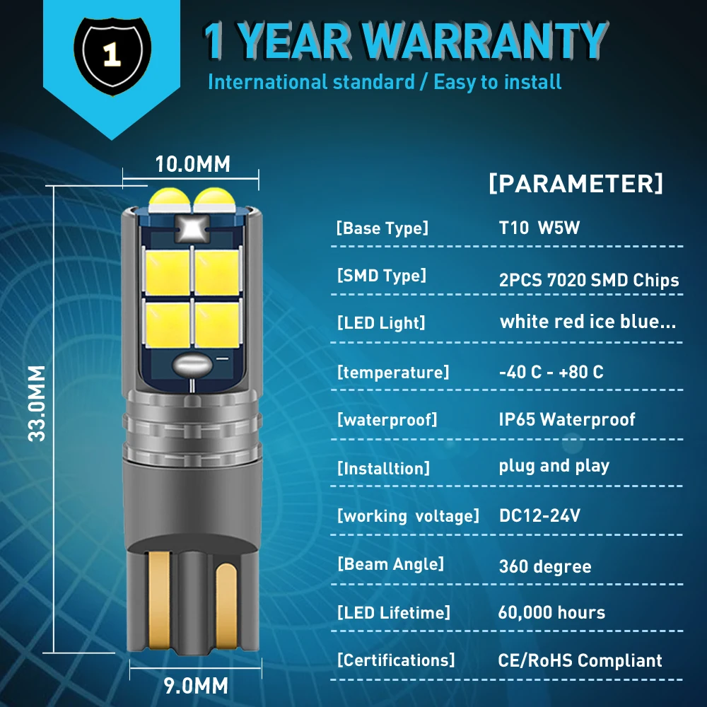 2 шт. Автомобильные светодиодные лампы T10 W5W для Opel Astra k g Meriva Insignia Zafira Vectra c Corsa b d |
