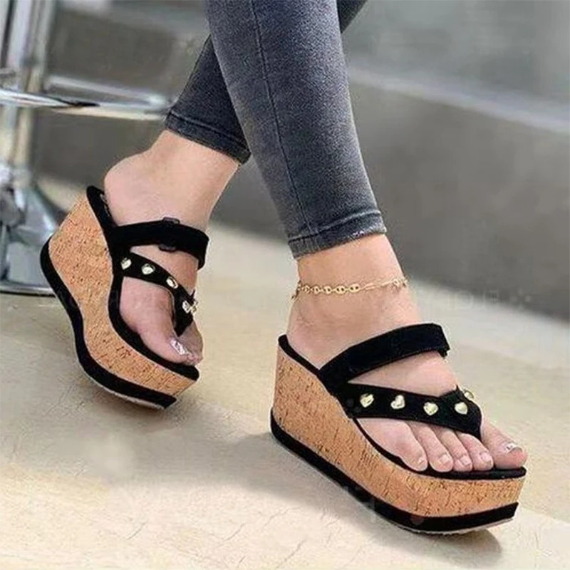 

Шлепанцы женские на высоком каблуке, пляжные сандалии на платформе, повседневные безопасные тапочки, большие размеры до 43, лето 2021