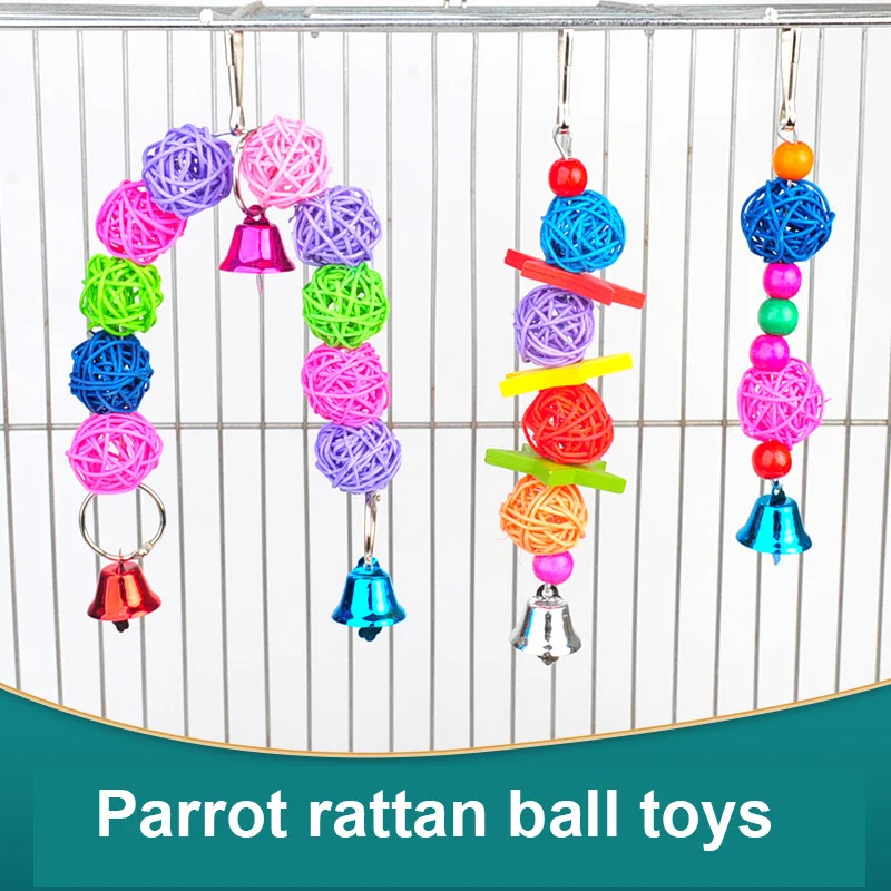 

Parrot Sepak Takraw Toy Hanging Cage Bird Toy Sepak Takraw Wooden Bead Bell String Hand Woven Pet Jewelry Bird Toy Wholesale