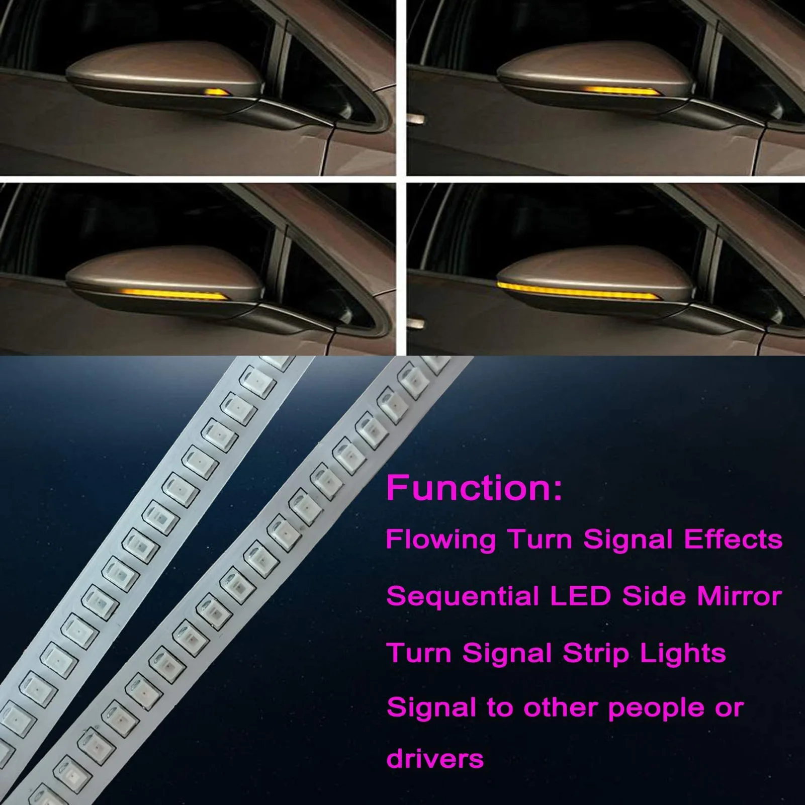 

2PCS 28/32 Led Warning Strip Tape Signal Stickers Dynamic Sequential LED Side Mirror Turn Signal Lights Flashing Indicator Amber