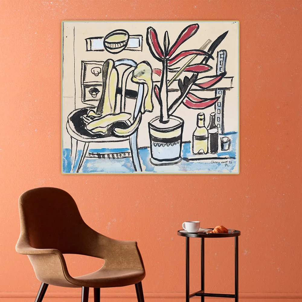 

Fernand Leger "One chair, one flowerpot, two bottles" Canvas Oil Painting Aesthetics Art Picture Backdrop Decor Home Decoration