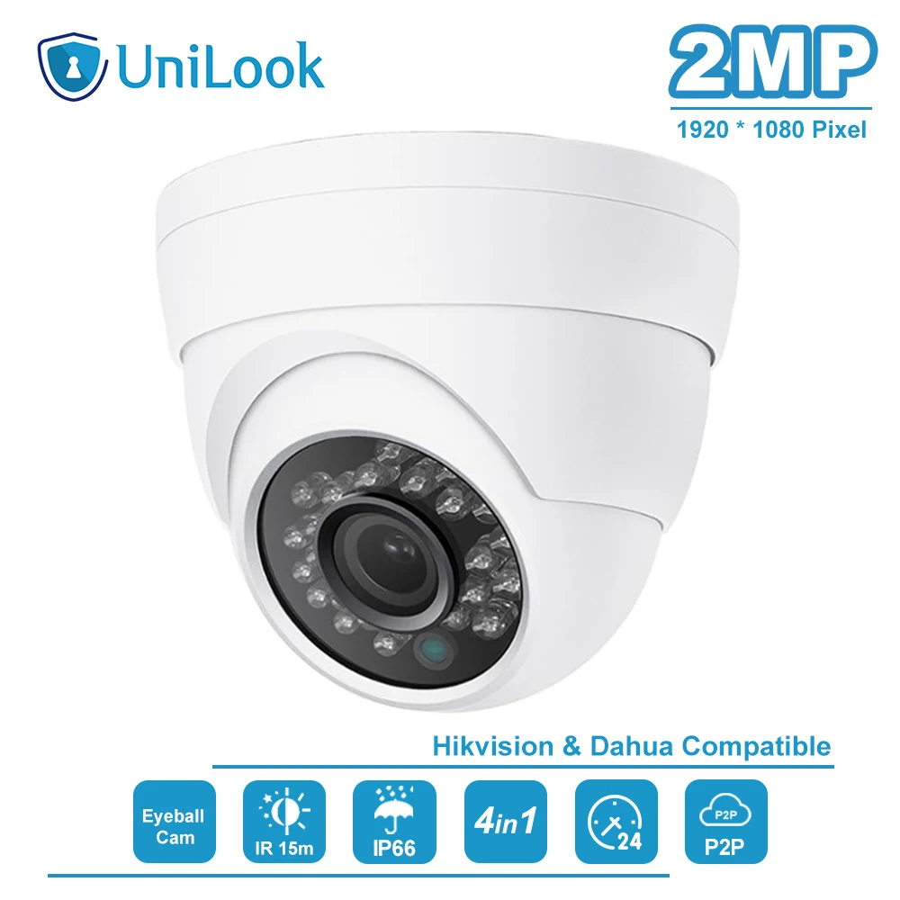 UniLook 2MP 1080p широкоугольная (AHD TVI CVI 960H) Внутренняя/наружная купольная камера
