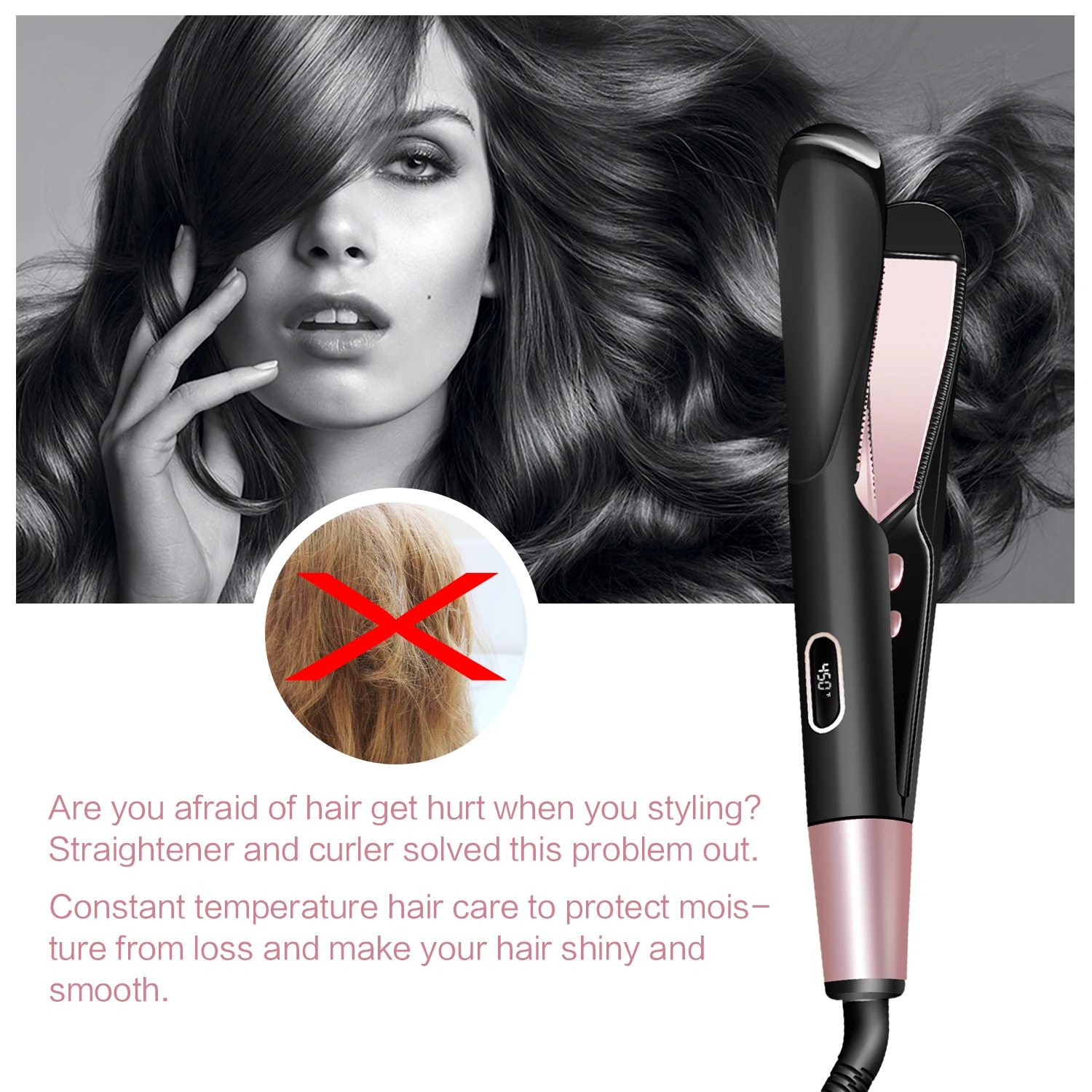 

2 In 1 Twisted Hair Straightener&Curles Ceramic Coating Hair Waver Professional Flat Iron Straightener Smooth Hair Styling Tools
