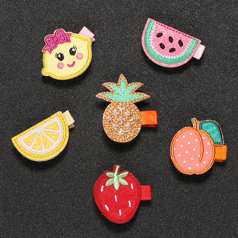 Изысканные милые заколки для волос с вышитыми фруктами блестящие клубничкой