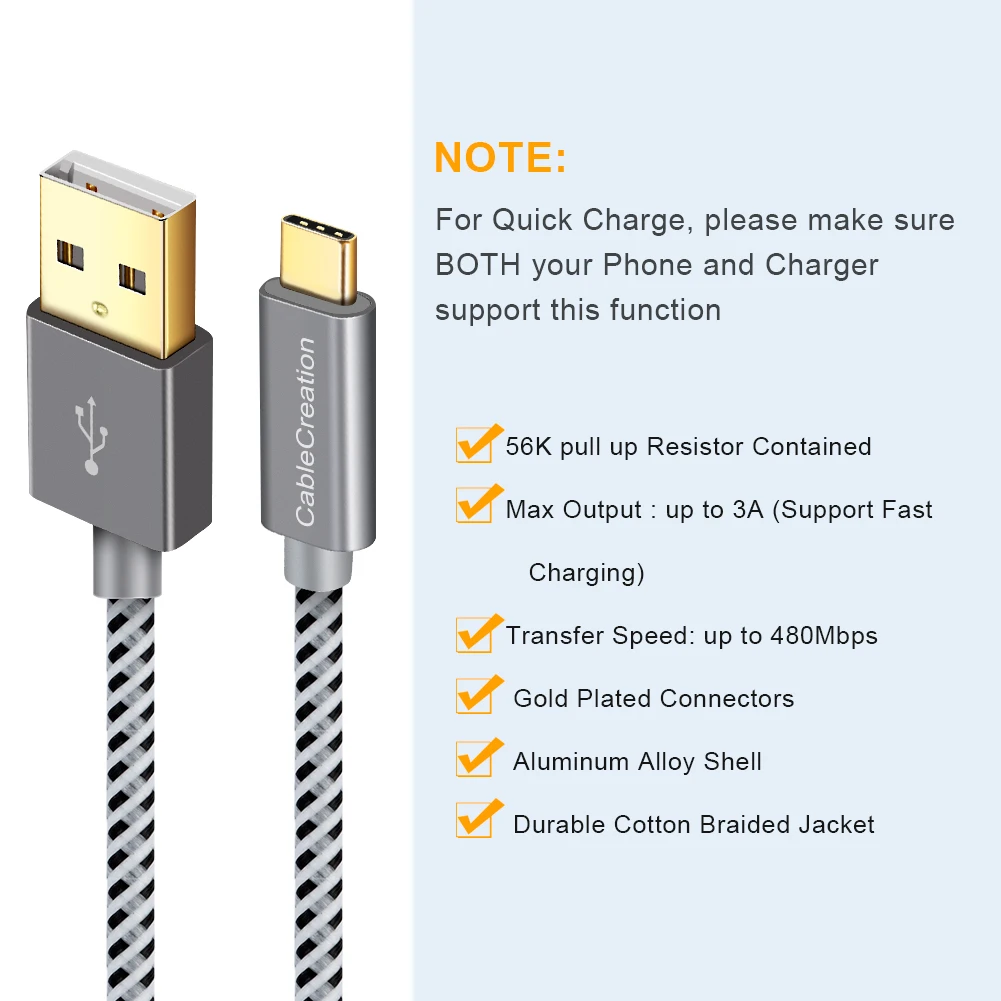 Кабель usb-c CableCreation для Huawei P30 Pro Mate Samsung S21 Xiaomi 11 3 м | Электроника