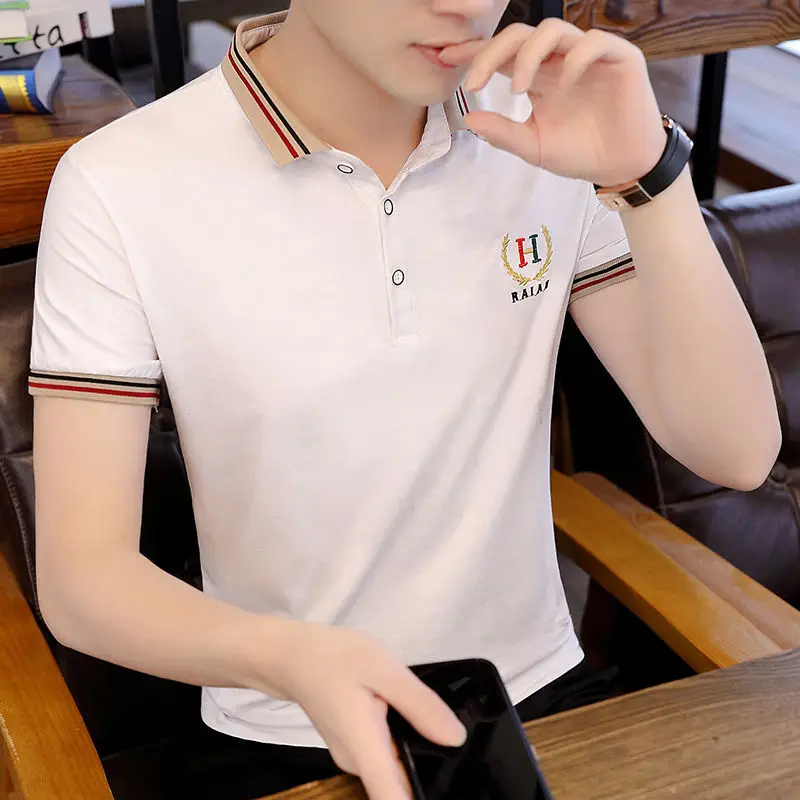 Вышитые рубашки поло для мужчин 2021 летние новые модные мужские футболки с