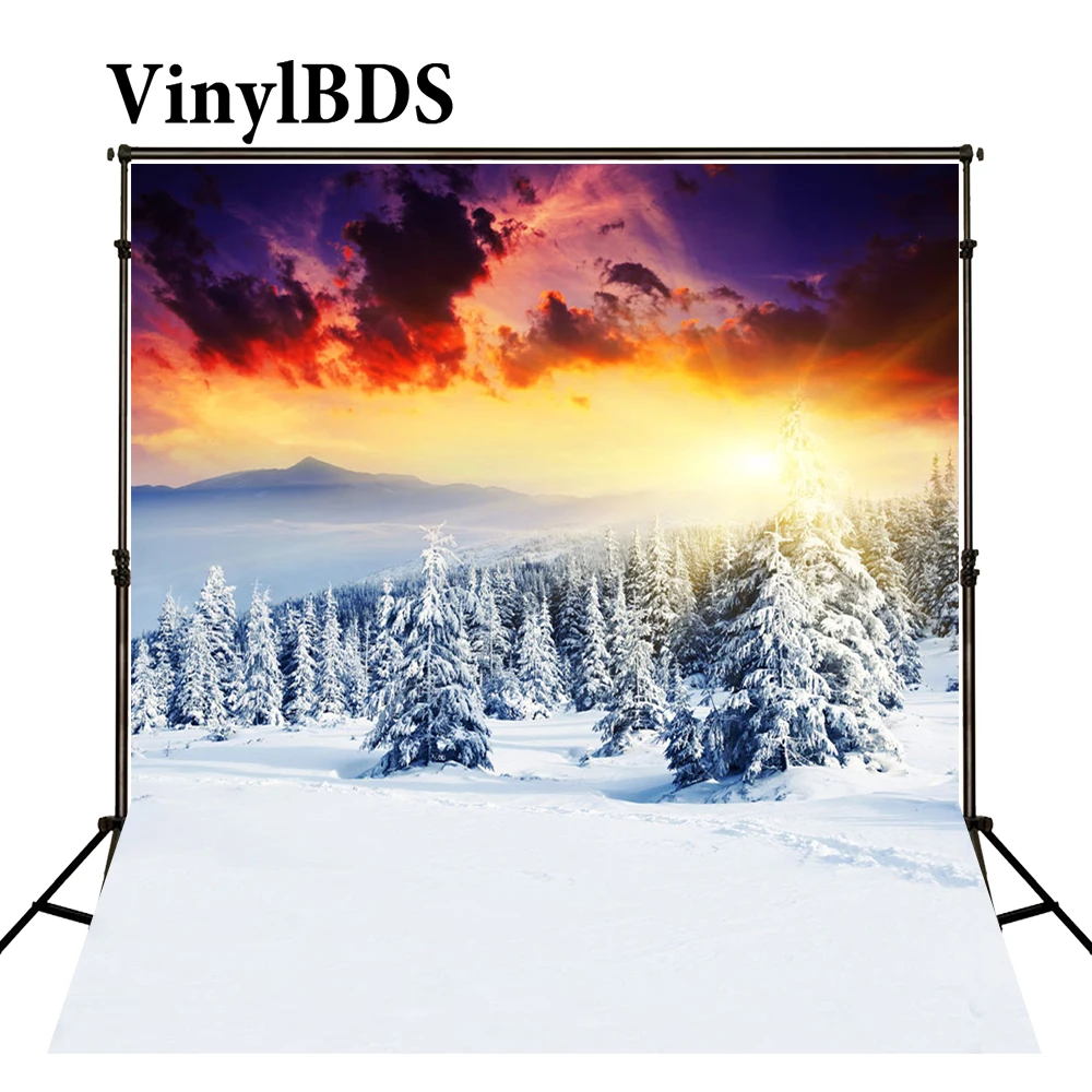 

VinylBDS зимний фон для фотосъемки Солнечный свет естественный закат декорации Снежный лес фоны для фотосессии студия