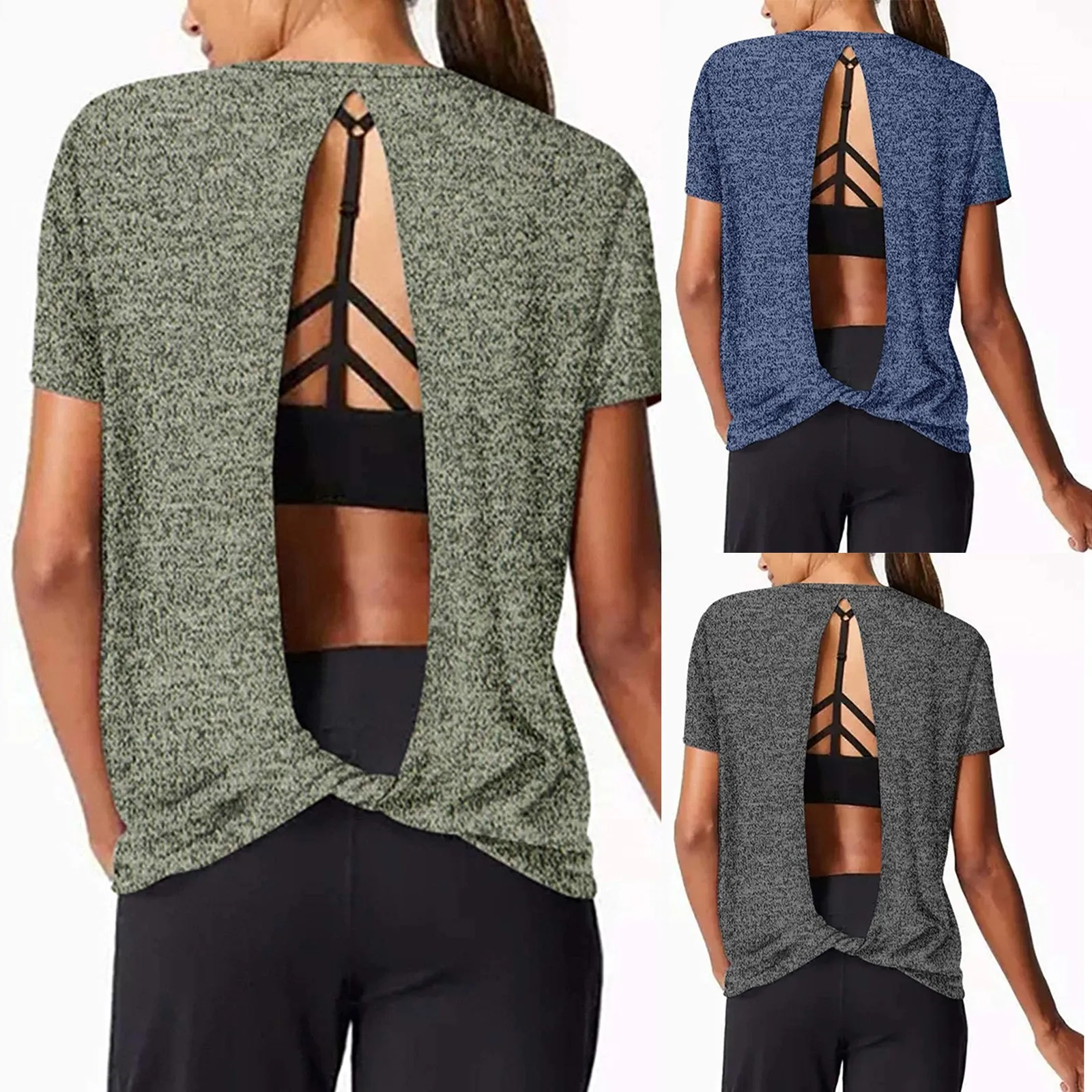 

Womens Blouses Open Back Tops Short Sleeve Loose Blouses Fit Activewear Muscle Tops Workout Comfortable Stylish Blouses 2021