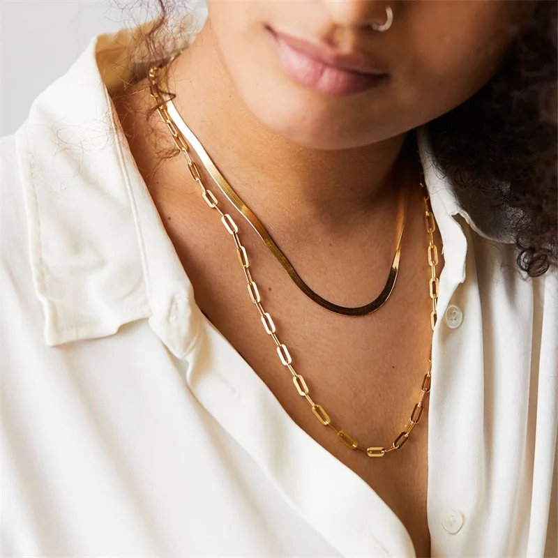 

JUJIE Multilayer Stainless Steel Snake Chain Necklaces For Women Female Choker 14k Gold Necklace Jewelry Dropshipping/Wholesale