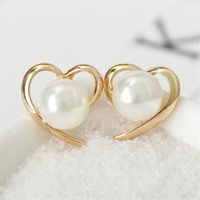korean fashion classic exquisite lovely heart shaped imitation pearl stud earrings womens elegant sweet jewelry