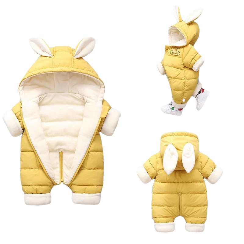 

2021 Autumn Winter Baby Rompers Soft Overall For Toddler Infant Down Cotton Thick Clothes Hooded Cartoon Baby Boy Girl Jumpsuit