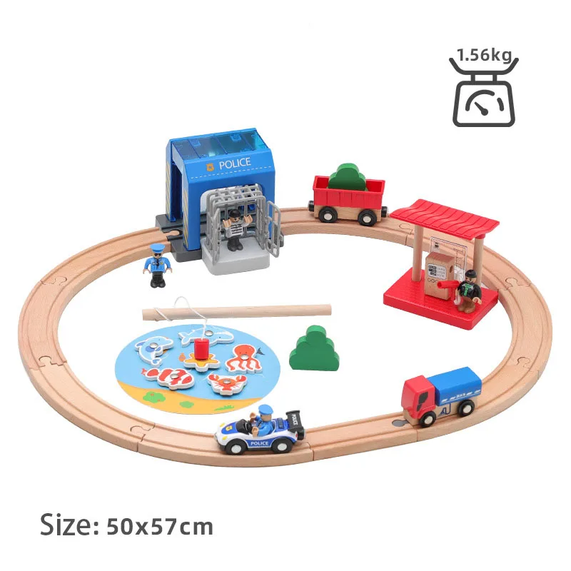 Wooden Train Track Highway Roundabout Set Railway Electric Magnetic Toy Fit For All Brand Wood Tracks Toys Boys | Игрушки и хобби